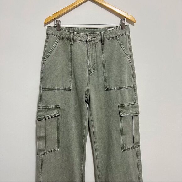 SHEIN Green Wide Leg Cargo Jeans Size 10 - Picture 2 of 6